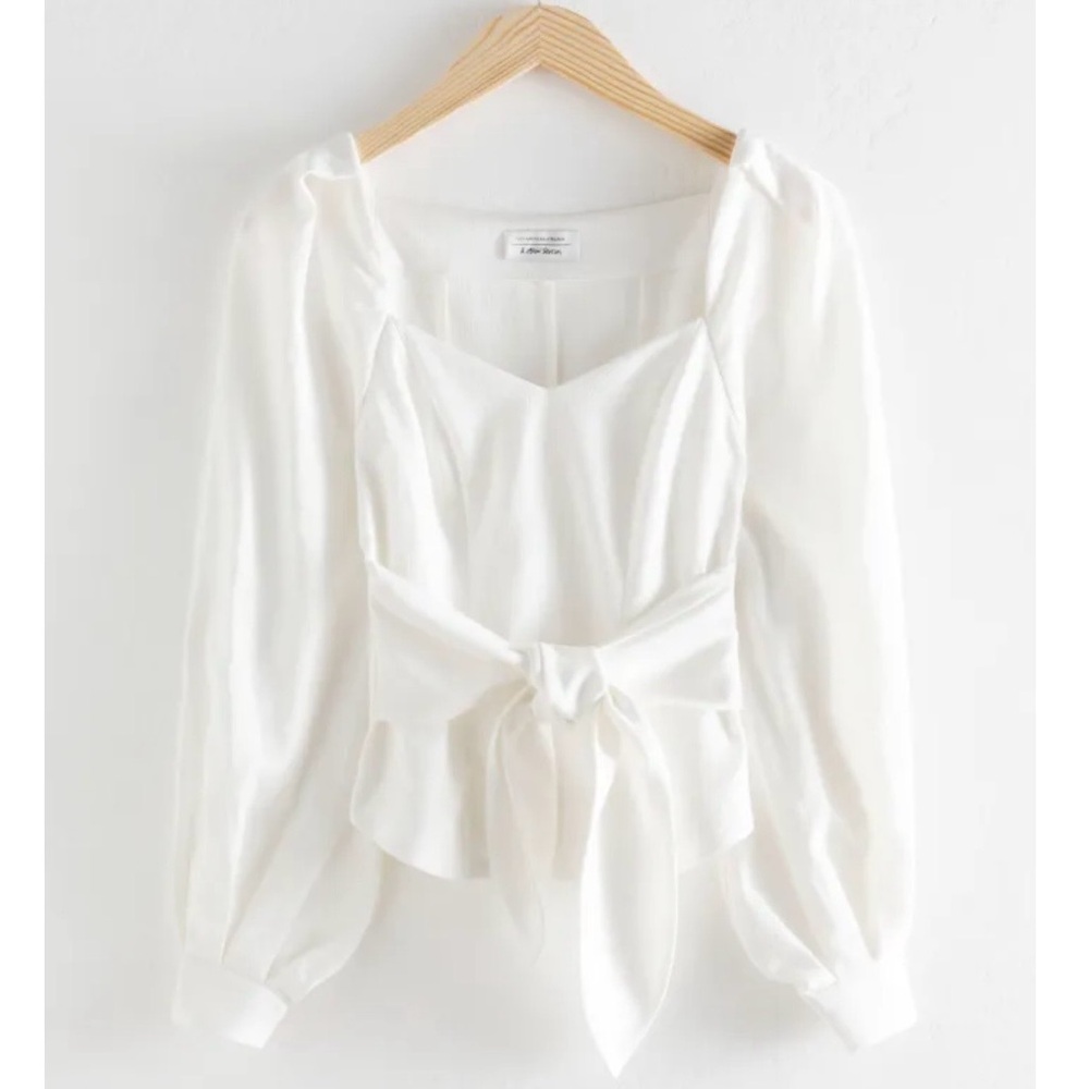 & Other Stories White Bow-Front Long Sleeve Blouse